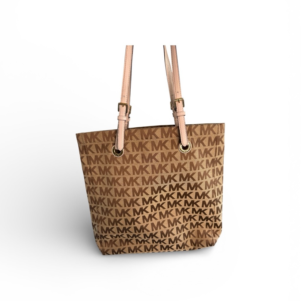 Michael Kors MK Signature Logo Jet Set Tan and Brown Tote-Shoulder Bag